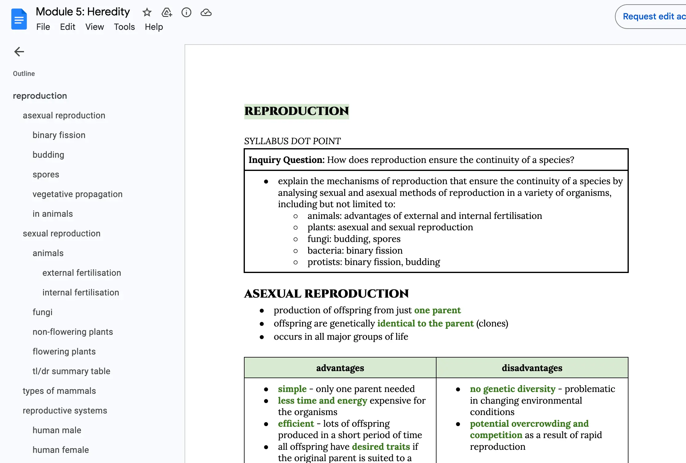 structure biology notes by syllabus dot point