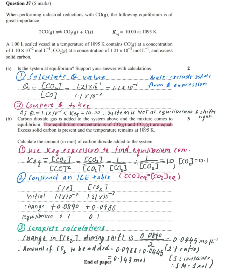 HSC Chemistry Module 5 Equilibrium sample short answer question 